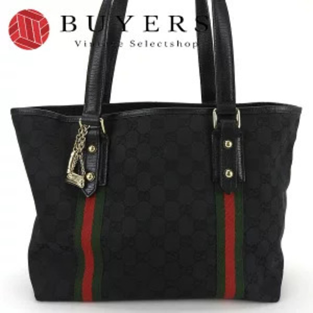 Gucci Tote Bag Shoulder GG Canvas Sherry Black Leather
